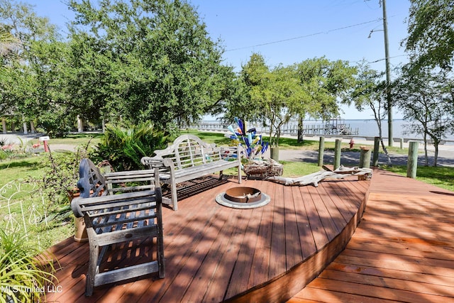 wooden deck with a water view