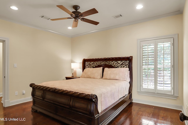 130 Bridgewater Xing, Ridgeland, MS 39157 - bedroom with wood finished floors, baseboards, recessed lighting, ornamental molding, and a ceiling fan