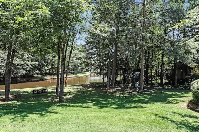 view of yard with a water view