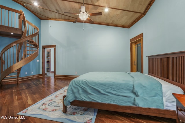 141 Janelle Dr, Bay Saint Louis, MS 39520 - bedroom featuring wooden ceiling, hardwood / wood-style floors, ornamental molding, lofted ceiling, and baseboards