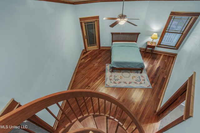 141 Janelle Dr, Bay Saint Louis, MS 39520 - staircase with wood finished floors, a ceiling fan, and baseboards