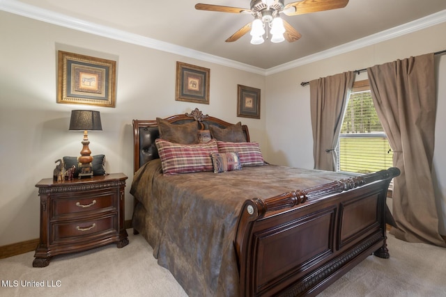 130 Pine Lake Cv, Flora, MS 39071 - bedroom with crown molding, ceiling fan, and light carpet