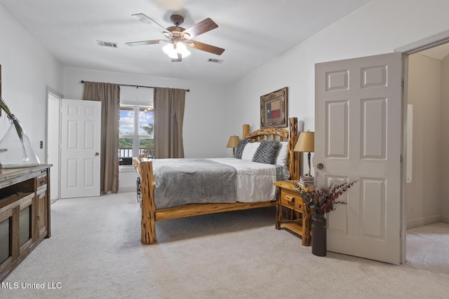 130 Pine Lake Cv, Flora, MS 39071 - bedroom with a ceiling fan, visible vents, and light carpet