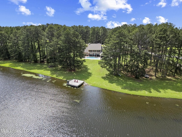 130 Pine Lake Cv, Flora, MS 39071 - aerial view with a water view and a forest view