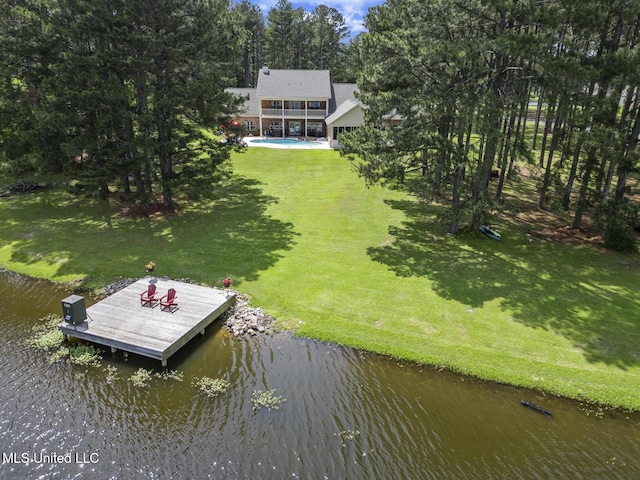 130 Pine Lake Cv, Flora, MS 39071 - view of dock featuring a lawn and a water view