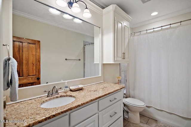 102 Hampton Chase, Madison, MS 39110 - full bath with ornamental molding, vanity, tile patterned flooring, shower / bath combo, and recessed lighting