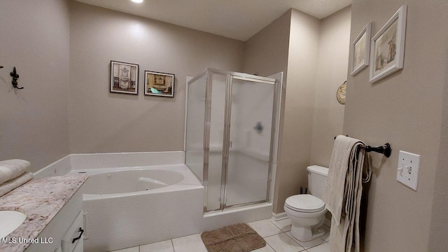 2252 Beach Dr Unit 701, Gulfport, MS 39507 - full bathroom featuring a stall shower, a garden tub, vanity, and tile patterned floors