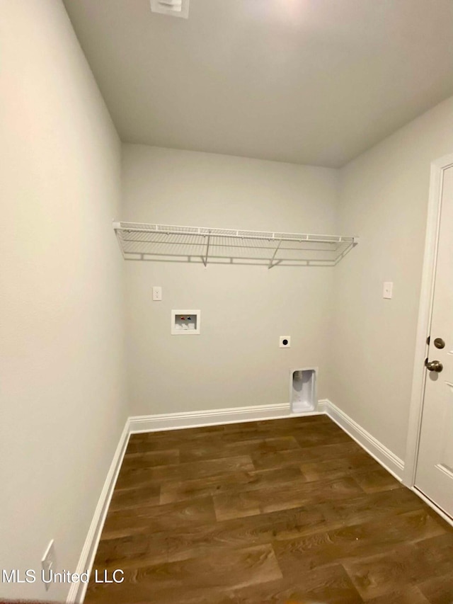 laundry area featuring hookup for a washing machine, dark wood-type flooring, and hookup for an electric dryer