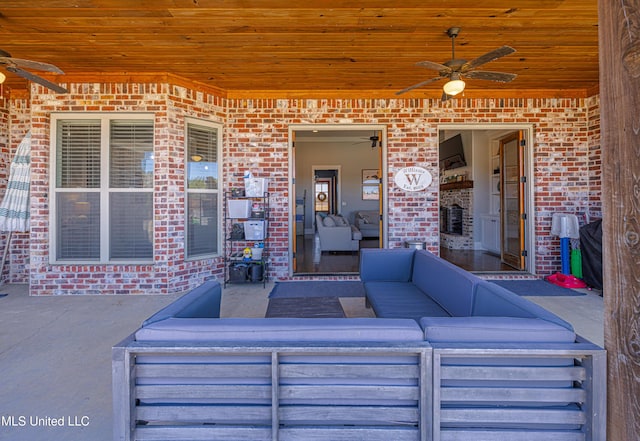 view of patio / terrace featuring ceiling fan and an outdoor hangout area