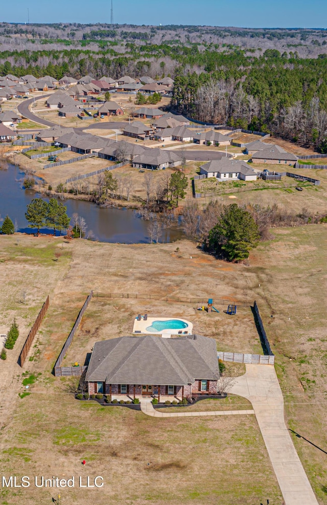 aerial view with a water view