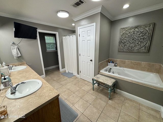 bathroom featuring ornamental molding, visible vents, and a sink