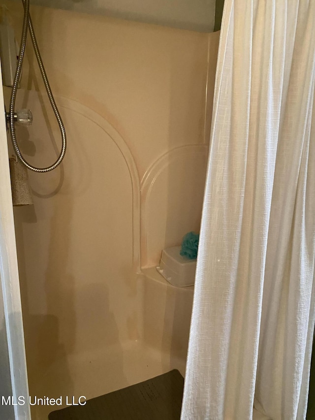 bathroom featuring a shower with shower curtain