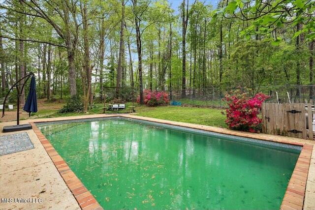 pool with a lawn and fence private yard
