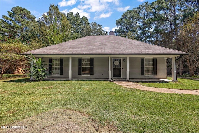 view of front of house with a front yard and a porch