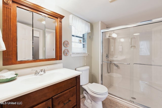 112 Dogwood Ln, Pass Christian, MS 39571 - bathroom featuring toilet, vanity, a shower stall, and tile patterned floors