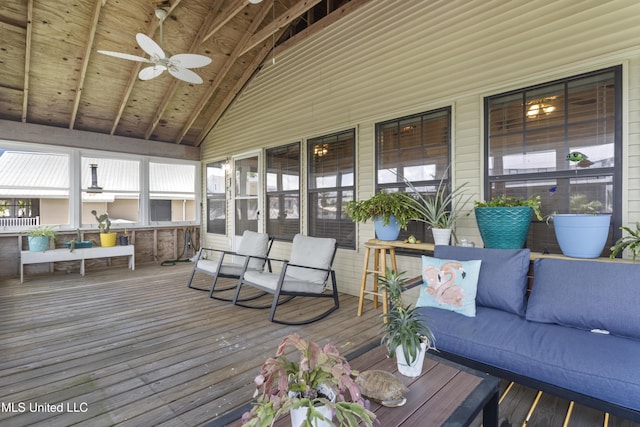 855 Dove Blvd, Bay Saint Louis, MS 39520 - sunroom with a ceiling fan, plenty of natural light, lofted ceiling, and an outdoor living space