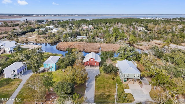 aerial view featuring a water view