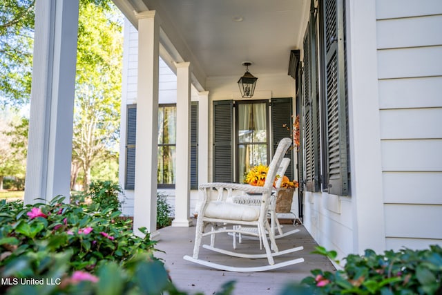 view of patio featuring a porch