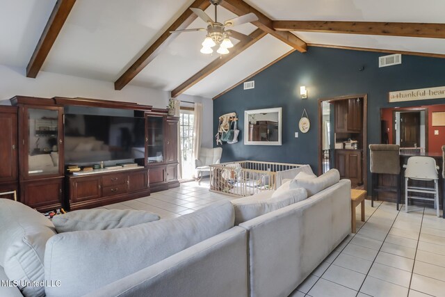 2213 N St, Gulfport, MS 39507 - living room featuring light tile patterned flooring and ceiling fan