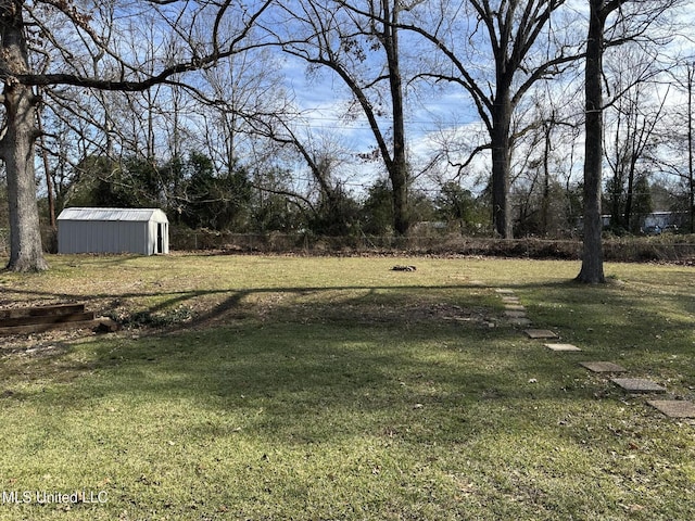 view of yard featuring a shed