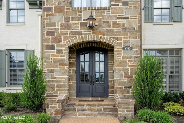 view of exterior entry with french doors