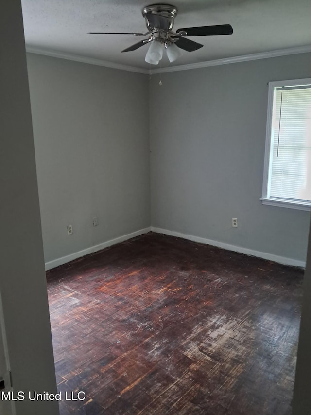 2943 Suncrest Dr, Jackson, MS 39212 - unfurnished room with wood finished floors, ornamental molding, baseboards, and ceiling fan