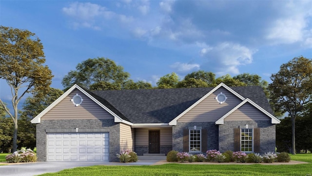 view of front of property with stone siding, an attached garage, and driveway