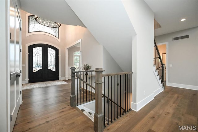 712 Silver Buck Ln, Chesterfield, MO 63005 - entryway with french doors, wood finished floors, and recessed lighting