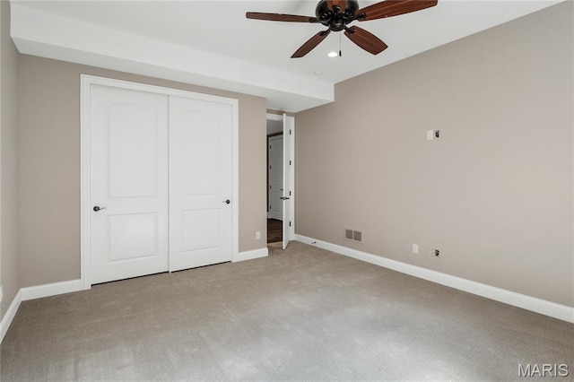 724 Silver Buck Ln, Chesterfield, MO 63005 - unfurnished bedroom with light carpet, a closet, and ceiling fan