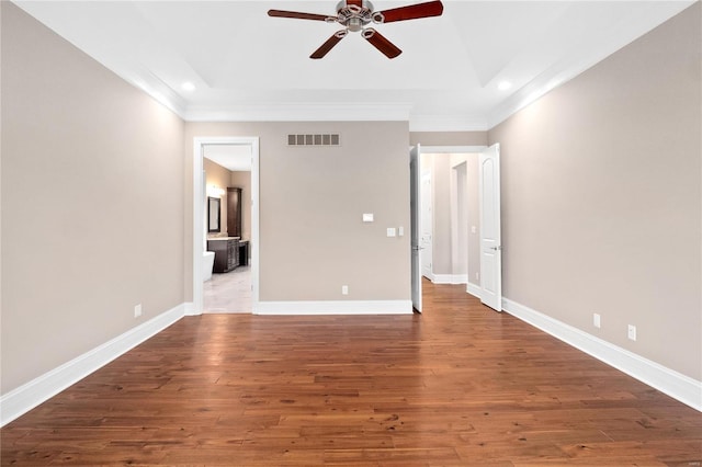 744 Silver Buck Ln, Chesterfield, MO 63005 - empty room with a ceiling fan, crown molding, wood finished floors, recessed lighting, and baseboards