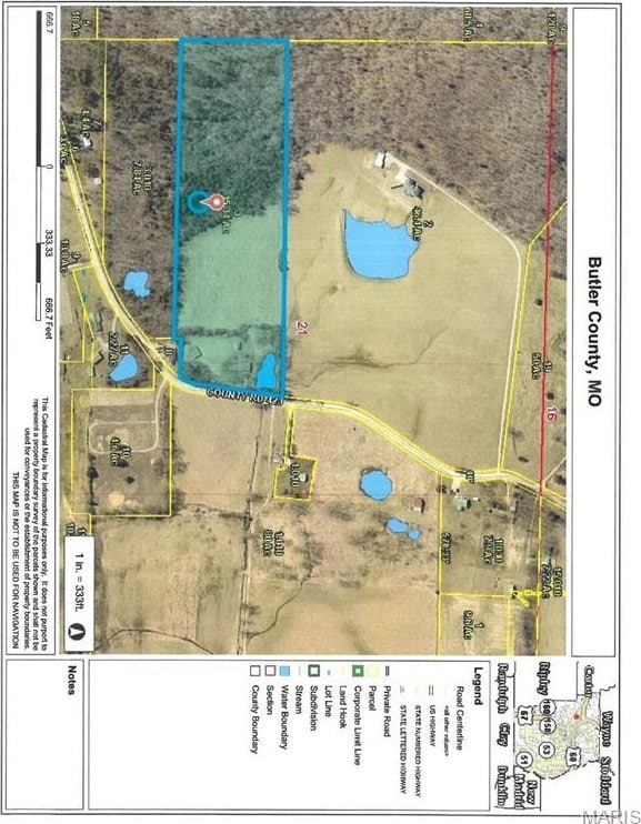 607 County Road 423, Poplar Bluff, MO 63901 - aerial map of property and surrounding area with property boundaries highlighted