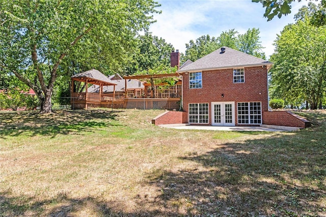 4239 Carter Rte Unit B, Ellsinore, MO 63937 - back of house featuring french doors, a gazebo, a chimney, brick siding, and a wooden deck