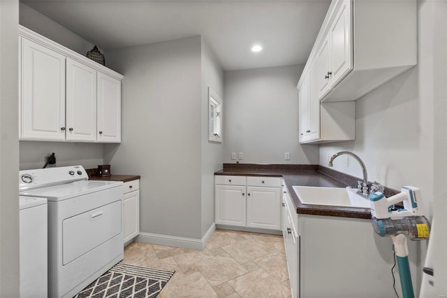 111 Crosshill Ct, Cape Girardeau, MO 63701 - clothes washing area with cabinet space, washing machine and dryer, baseboards, and recessed lighting