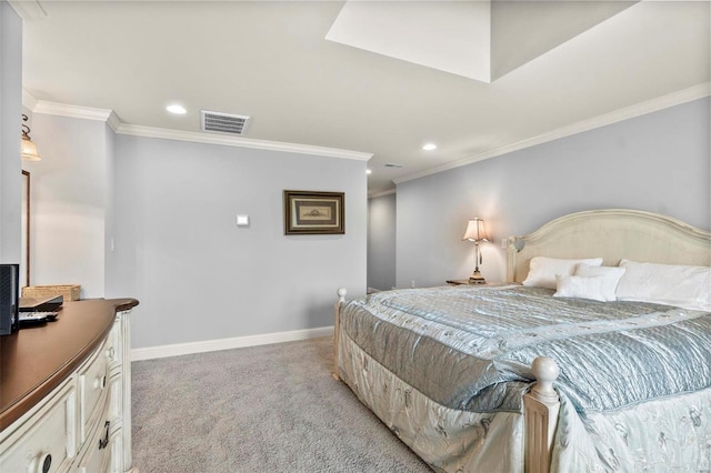 111 Crosshill Ct, Cape Girardeau, MO 63701 - bedroom featuring light carpet, ornamental molding, recessed lighting, baseboards, and a skylight