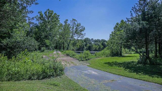 3340 Stonehouse Rd, De Soto, MO 63020 - surrounding community with a wooded view, driveway, and a lawn