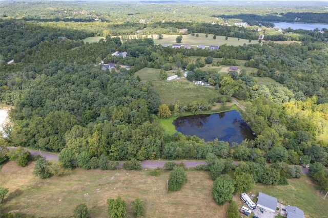 3340 Stonehouse Rd, De Soto, MO 63020 - aerial view of property and surrounding area featuring a forest and a nearby body of water