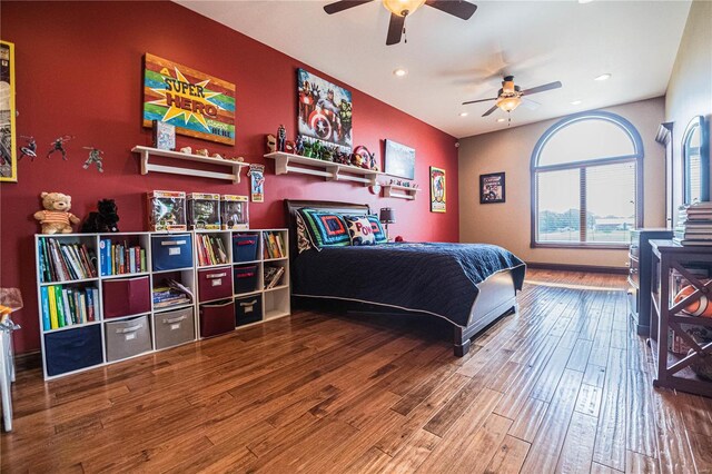 6708 Brown Ln, Poplar Bluff, MO 63901 - bedroom with wood finished floors, recessed lighting, and a ceiling fan
