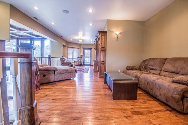 6708 Brown Ln, Poplar Bluff, MO 63901 - living area featuring recessed lighting, light wood finished floors, and ceiling fan