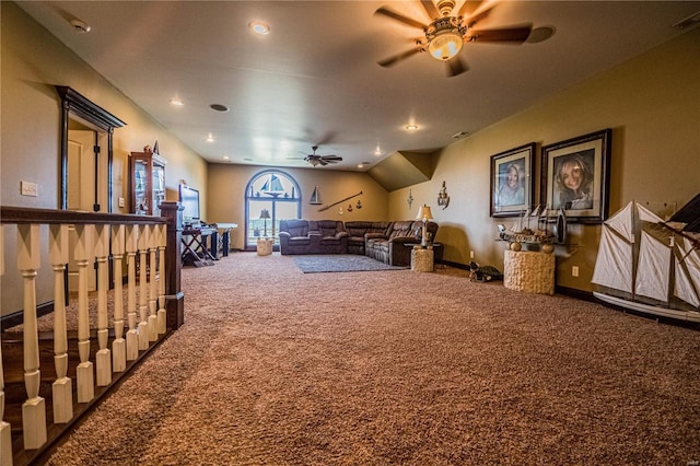 6708 Brown Ln, Poplar Bluff, MO 63901 - carpeted living area featuring a ceiling fan, recessed lighting, and baseboards