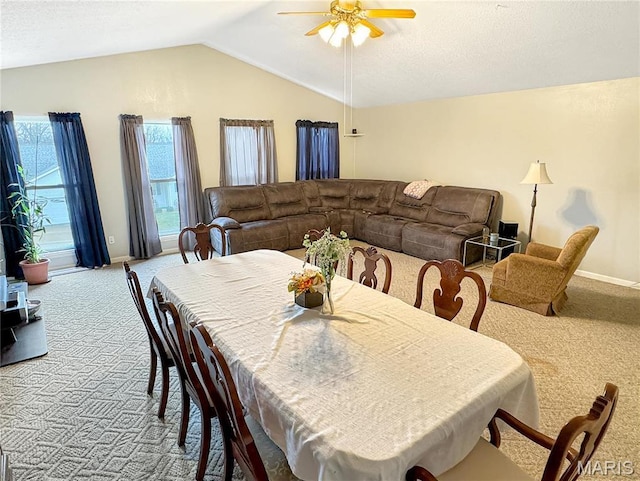 21 Forest Ln, Union, MO 63084 - dining room with carpet floors, lofted ceiling, baseboards, and ceiling fan