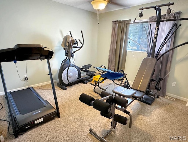 21 Forest Ln, Union, MO 63084 - exercise room featuring baseboards, carpet floors, and a ceiling fan