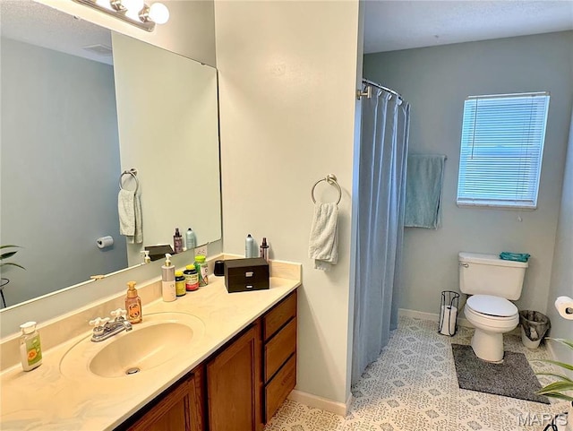 21 Forest Ln, Union, MO 63084 - bathroom with vanity, toilet, baseboards, curtained shower, and tile patterned floors