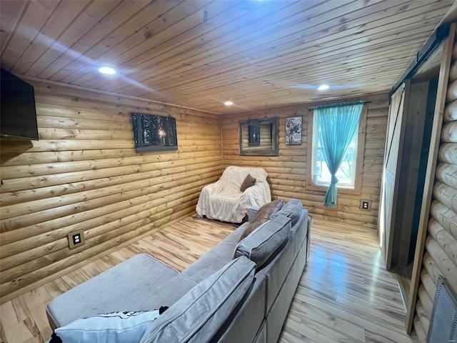 2268 Madison 244, Fredericktown, MO 63645 - living area featuring light wood-type flooring, rustic walls, wood ceiling, and recessed lighting