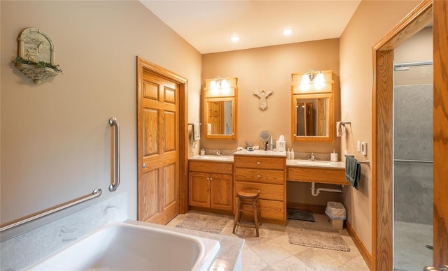 272 NE 1350th Ave, Greenfield, IL 62044 - full bathroom featuring a bath, double vanity, and tile patterned flooring