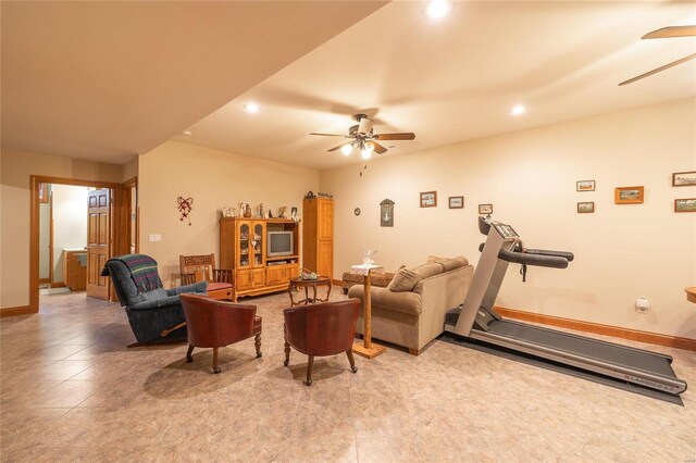 272 NE 1350th Ave, Greenfield, IL 62044 - living room featuring a ceiling fan, recessed lighting, and baseboards