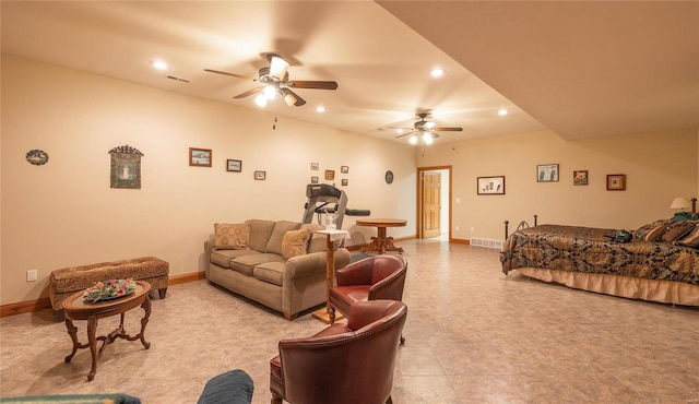 272 NE 1350th Ave, Greenfield, IL 62044 - living room featuring a ceiling fan, recessed lighting, and baseboards