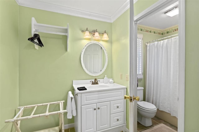 15 Mill St, Elsah, IL 62028 - full bathroom featuring toilet, vanity, and ornamental molding