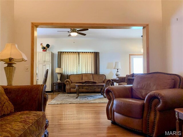 24613 Shady Oak Pl, Perry, MO 63462 - living room with a ceiling fan and wood finished floors