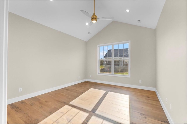 2640 Walden Blvd, Cape Girardeau, MO 63701 - empty room with ceiling fan, wood finished floors, baseboards, recessed lighting, and high vaulted ceiling
