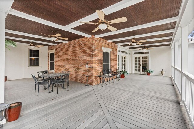 813 S 4th St, Clarksville, MO 63336 - deck featuring french doors, ceiling fan, and outdoor dining area